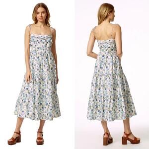 Stellah Blue & White Floral Print Midi Dress Women's Size Small EUC 100% Cotton